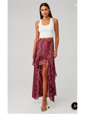 Women's MISA Los Angeles Asymmetrical Skirt XS Red Pink Striped